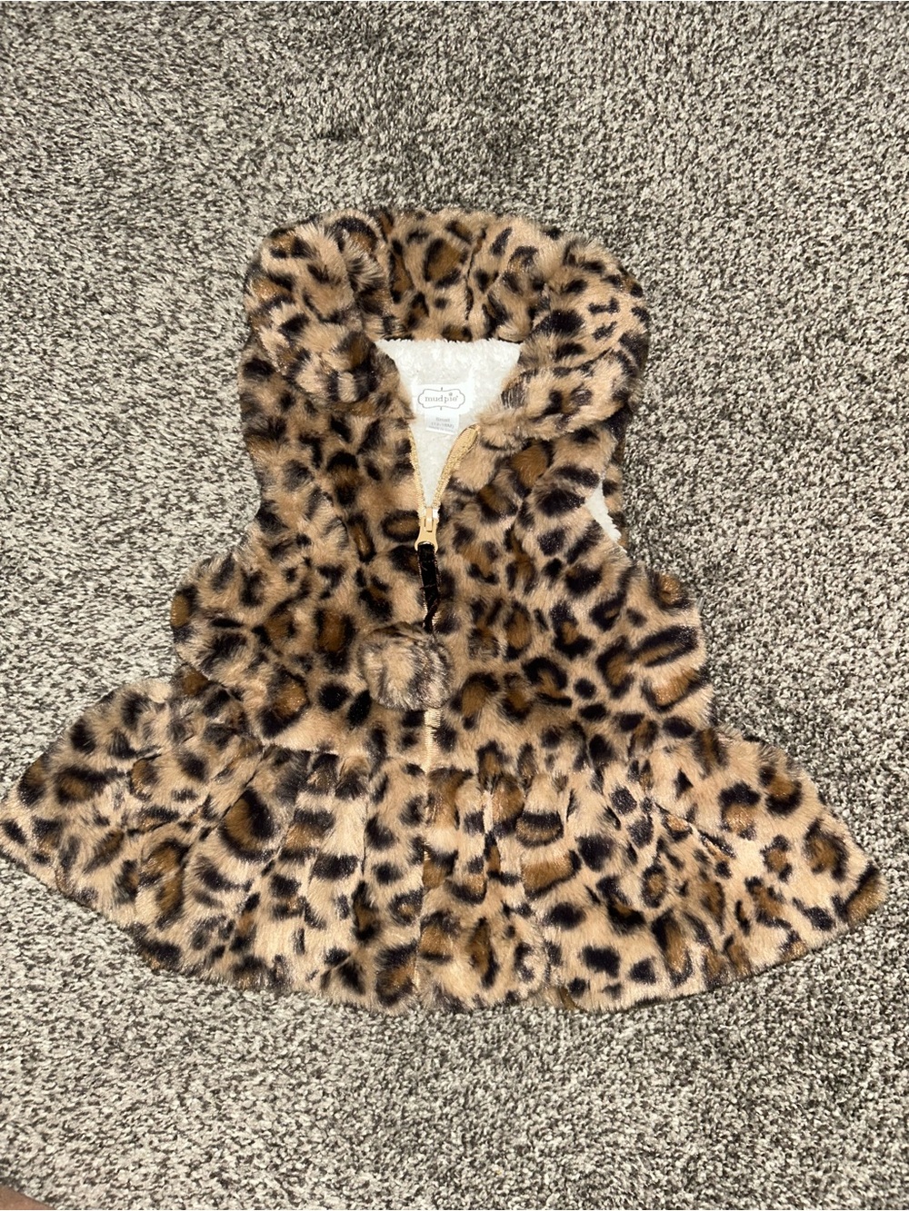 Mud Pie small 12-18 months Leopard-Print Faux Fur Hooded Vest in Brown & Black